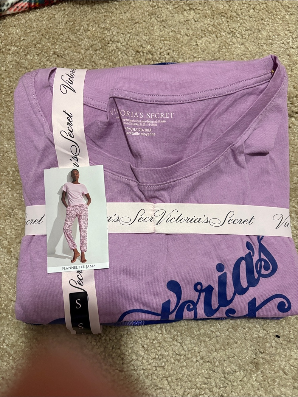 Victoria's Secret Lavender Logo Flannel Tee Pajama Set